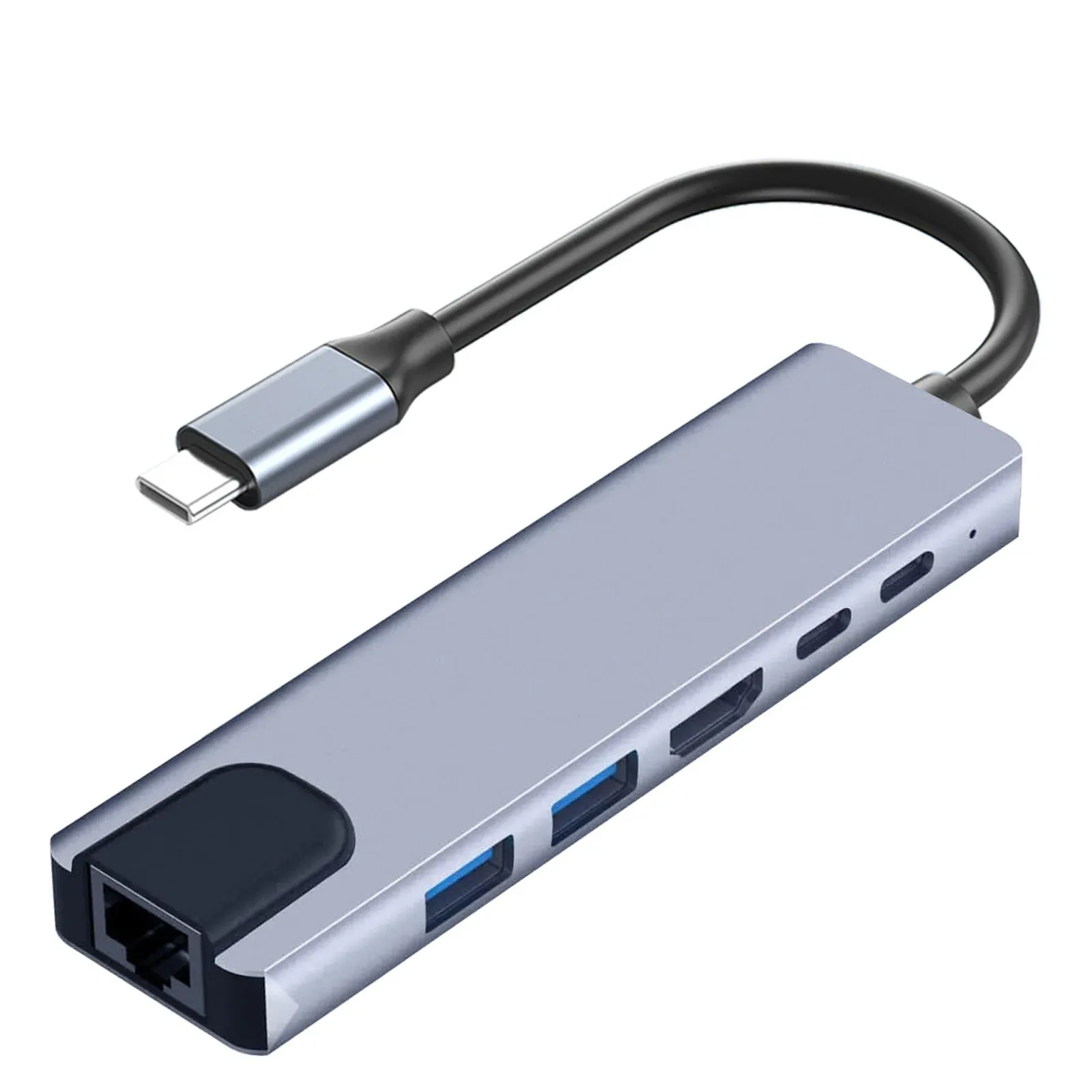 Hub USB-C 8 en 1 avec sortie HDMI 4K, lecteur de cartes SD/TF, port RJ45 100 Mbps et charge rapide PD pour MacBook et ordinateur portable 7
