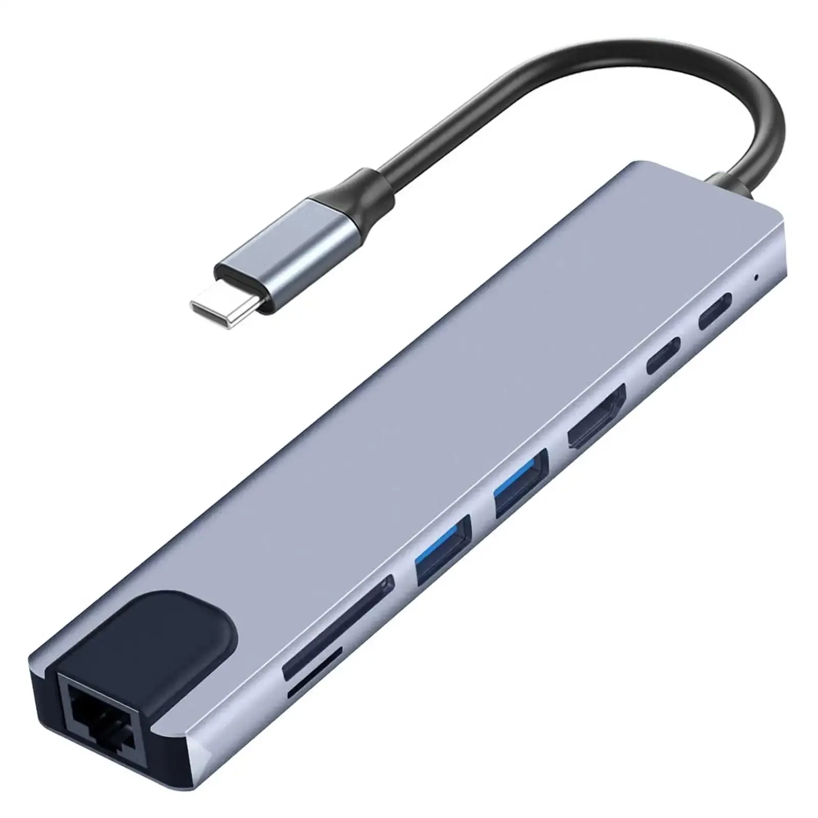 Hub USB-C 8 en 1 avec sortie HDMI 4K, lecteur de cartes SD/TF, port RJ45 100 Mbps et charge rapide PD pour MacBook et ordinateur portable 8