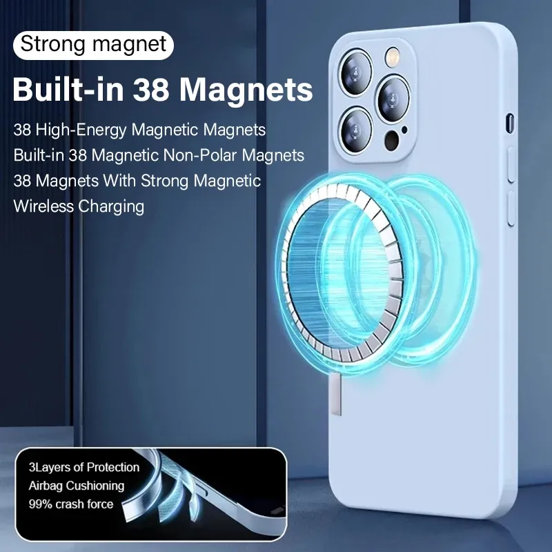 Coque magnétique MagSafe en silicone liquide pour iPhone 15, 14, 13, 12, 11, Pro Max, Mini, X, XS, 8 Plus 2