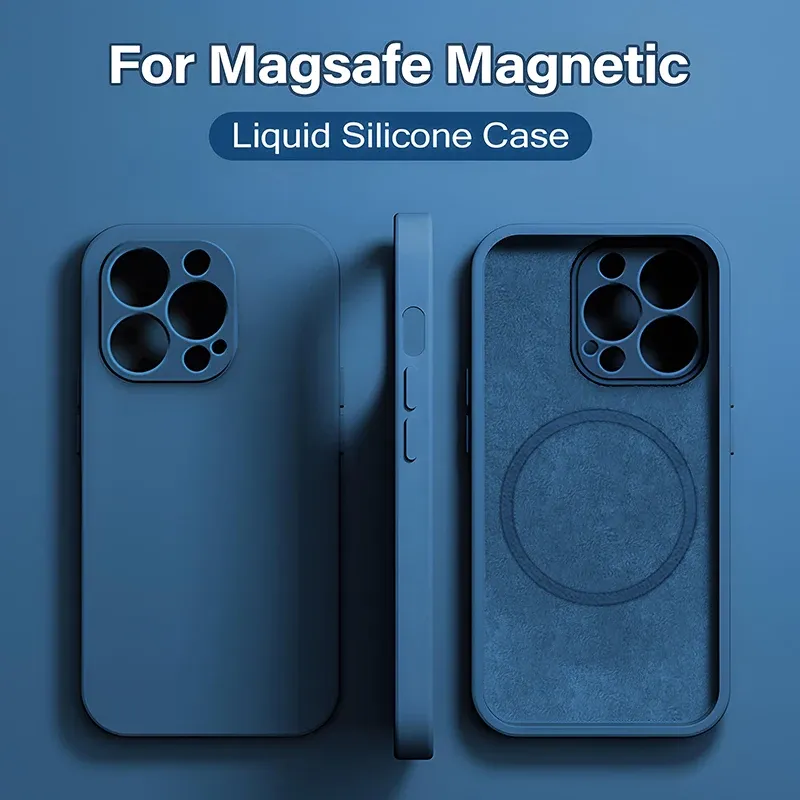 Coque magnétique MagSafe en silicone liquide pour iPhone 15, 14, 13, 12, 11, Pro Max, Mini, X, XS, 8 Plus - Image 1