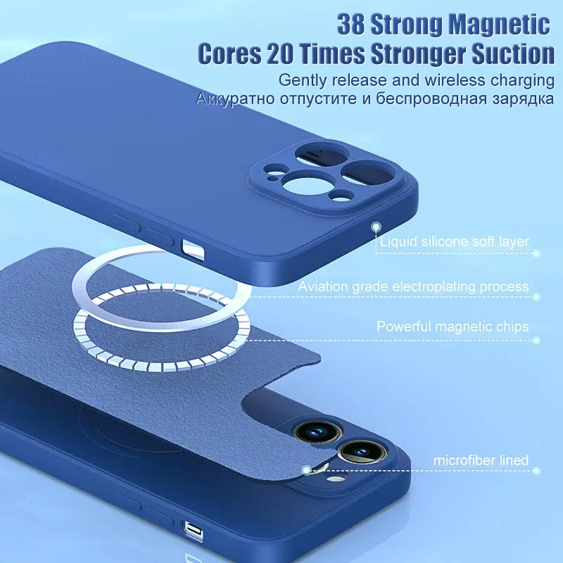 Coque magnétique MagSafe en silicone liquide pour iPhone 15, 14, 13, 12, 11, Pro Max, Mini, X, XS, 8 Plus 5