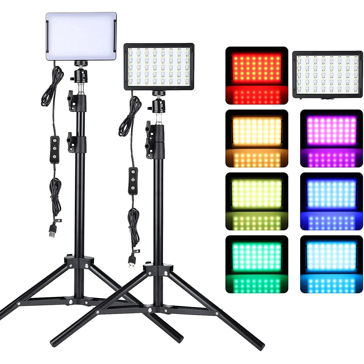 Kit d'éclairage LED vidéo avec trépied, 4 filtres RVB couleur, pour photographie, tournage et streaming en studio - Image 1