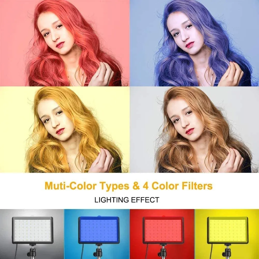 Kit d'éclairage LED vidéo avec trépied, 4 filtres RVB couleur, pour photographie, tournage et streaming en studio 3