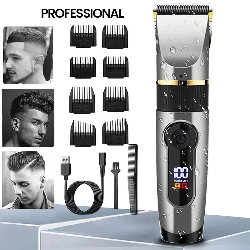 Tondeuse à cheveux électrique avec écran LED, tondeuse professionnelle étanche pour hommes et enfants, coupe de cheveux et de barbe