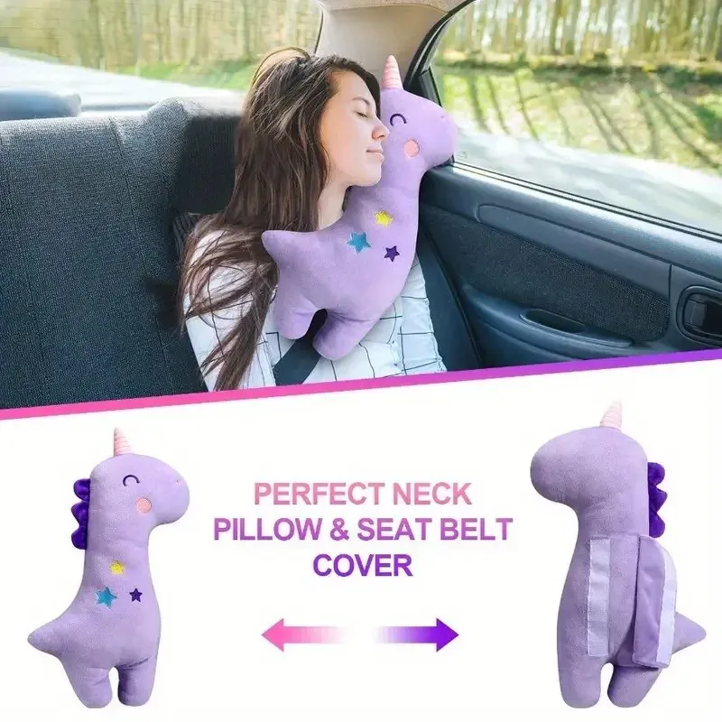Coussinets de ceinture de sécurité en peluche pour voiture, motifs dinosaure et licorne, taille universelle