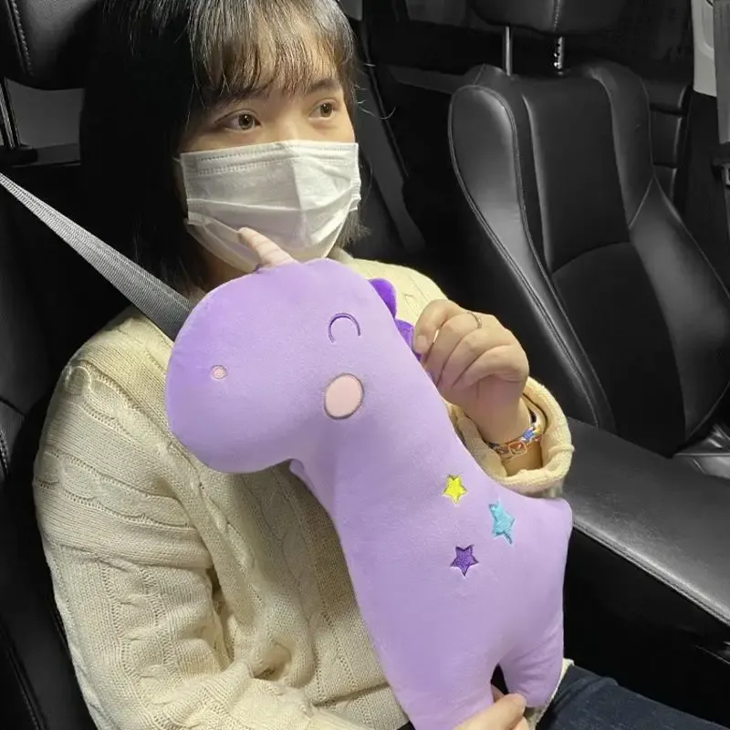Coussinets de ceinture de sécurité en peluche pour voiture, motifs dinosaure et licorne, taille universelle 3