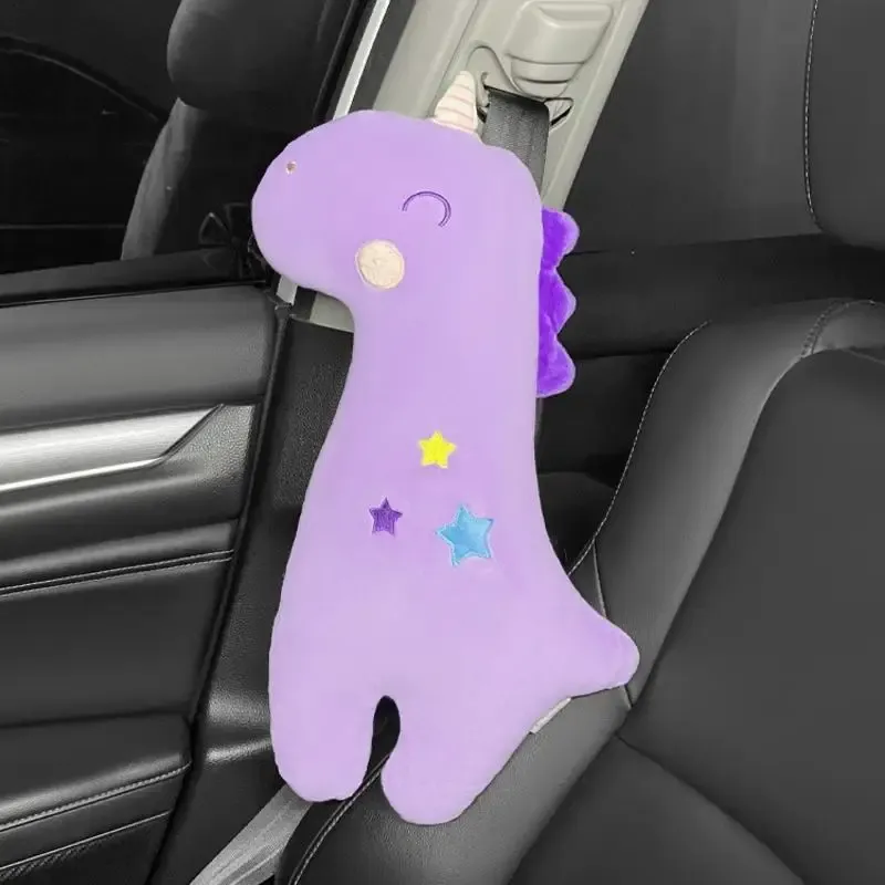 Coussinets de ceinture de sécurité en peluche pour voiture, motifs dinosaure et licorne, taille universelle 4