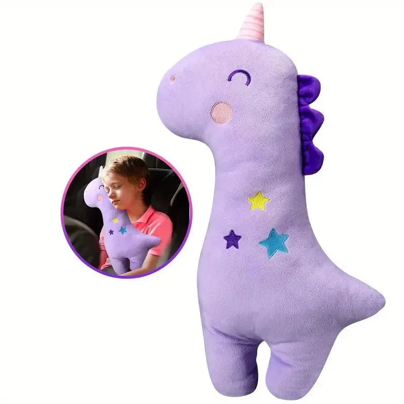 Coussinets de ceinture de sécurité en peluche pour voiture, motifs dinosaure et licorne, taille universelle 7