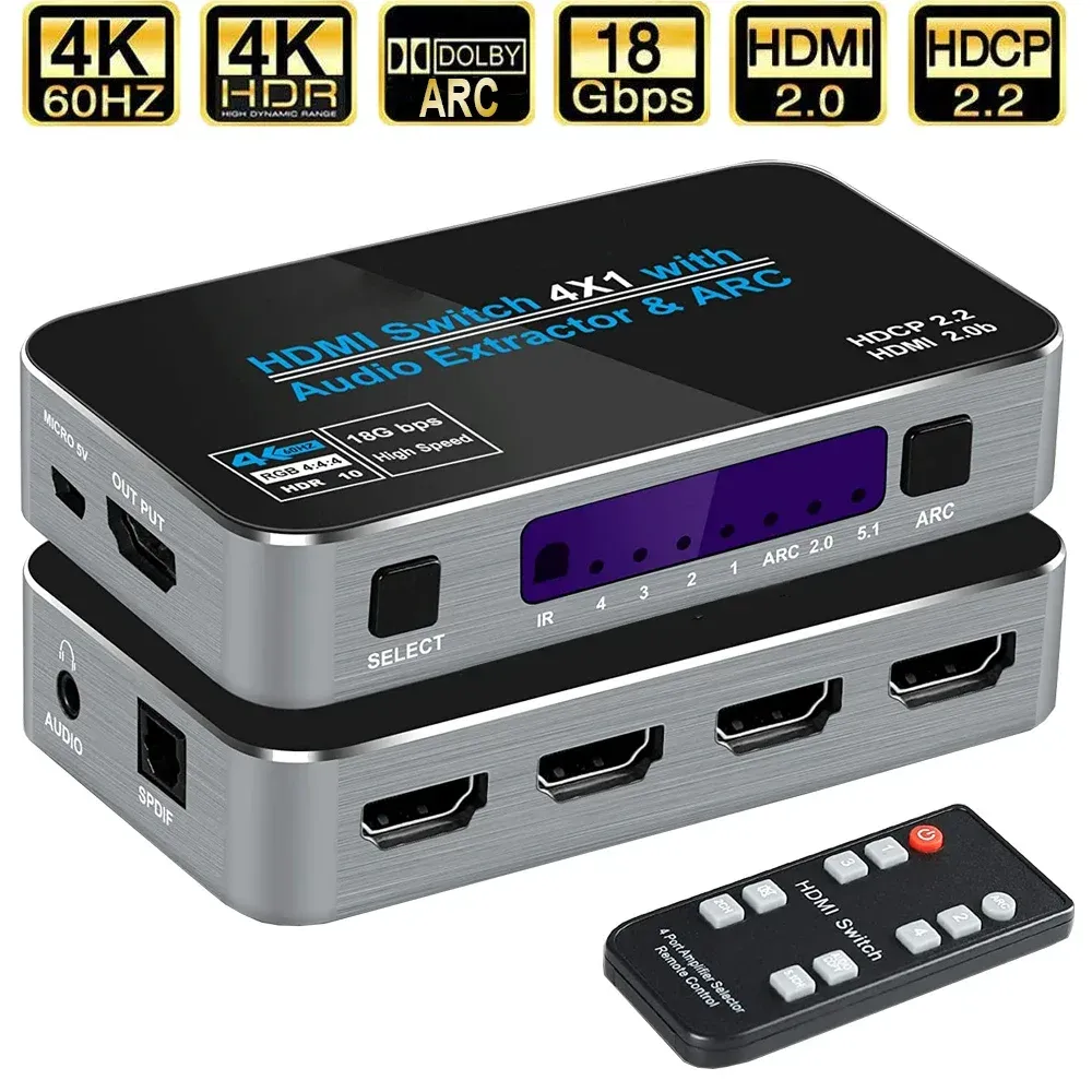 Commutateur HDMI 2.0 avec extracteur audio - 4K @ 60Hz HDR - Image 1