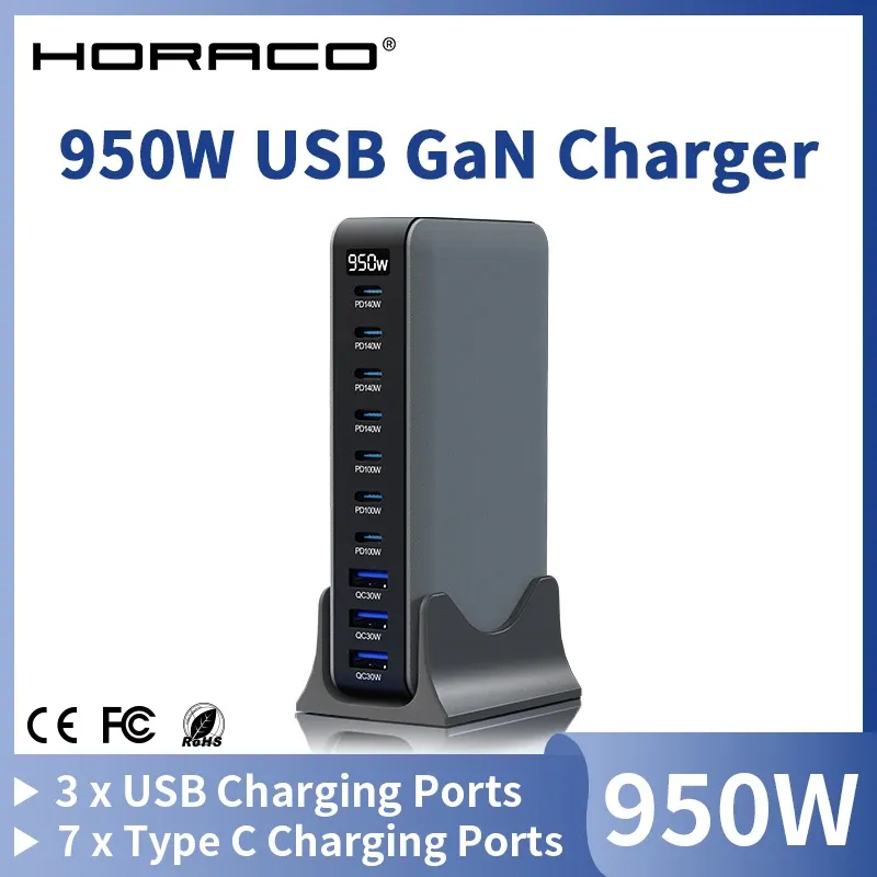 Chargeur USB-C GaN 950 W, 100 W PD 3.0 PPS QC 3.0, station de charge rapide multiport pour ordinateur portable, iPhone, Samsung, MacBook Pro et tablette