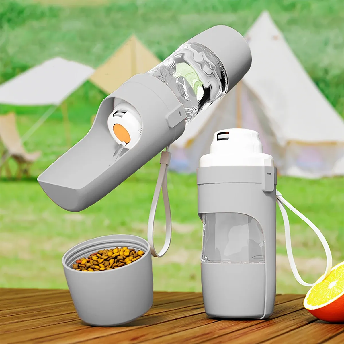 Gamelle portable 2-en-1 pour chiens et chats avec réservoir d'eau et de nourriture, idéale pour les promenades et les voyages