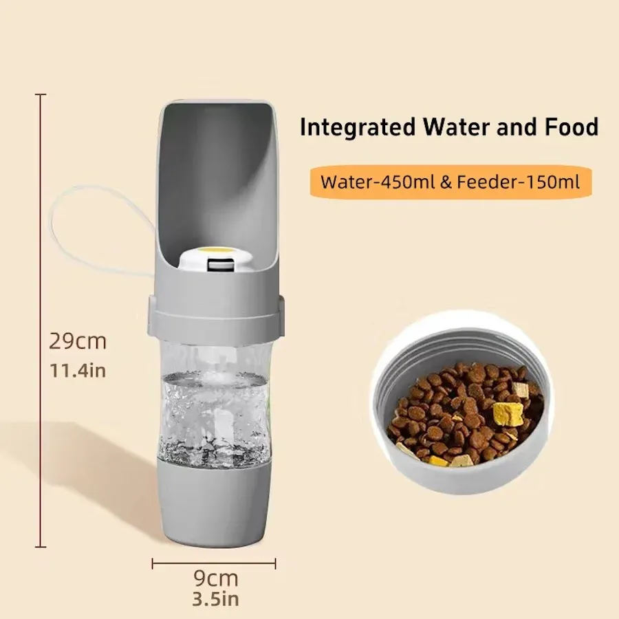 Gamelle portable 2-en-1 pour chiens et chats avec réservoir d'eau et de nourriture, idéale pour les promenades et les voyages 2