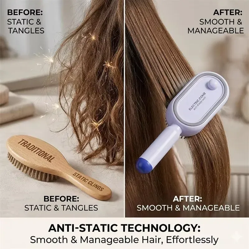 Peigne de massage électrique 3-en-1 à coussin d'air, avec vaporisateur, fonction auto-nettoyante et diffusion d'huiles essentielles, rechargeable 2