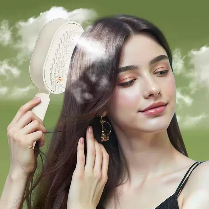 Peigne de massage électrique 3-en-1 à coussin d'air, avec vaporisateur, fonction auto-nettoyante et diffusion d'huiles essentielles, rechargeable 5