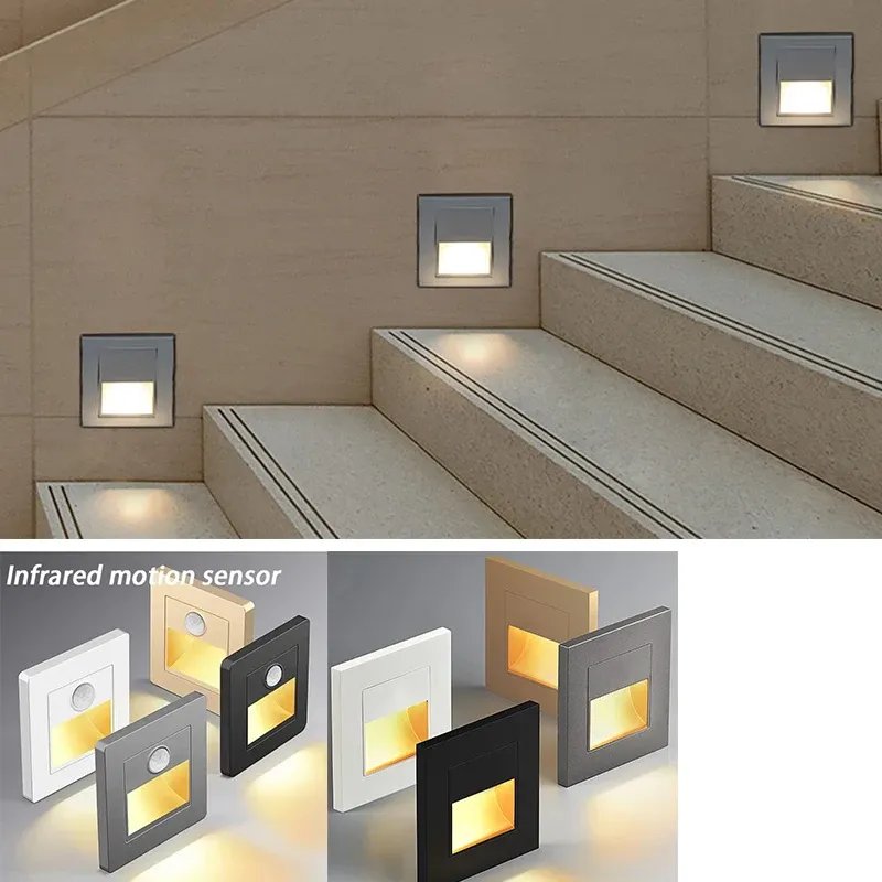Détecteur de mouvement PIR avec capteur de lumière, lampe LED murale encastrée pour escalier et chambre à coucher, veilleuse LED, AC 110 V-220 V
