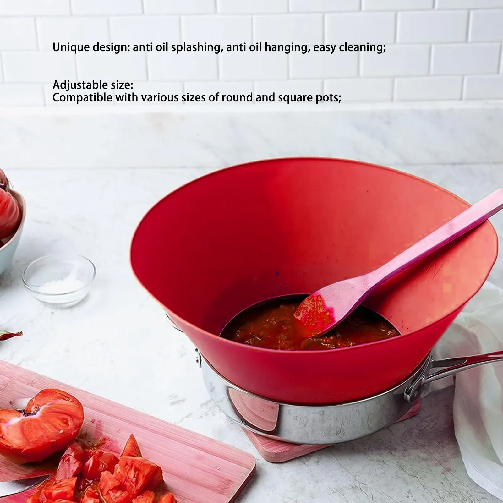 Protection anti-éclaboussures en silicone rouge pour poêle à frire réglable, accessoire mural de cuisine 6