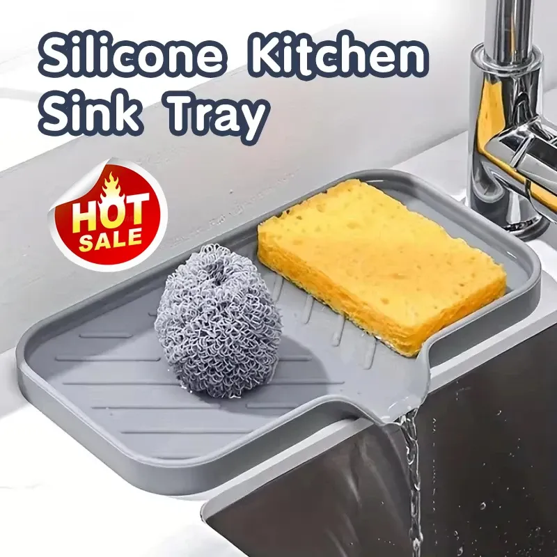 Éponge en silicone pour évier de cuisine, tampon de vidange pour évier, seau en polymères de séchage des éclaboussures, rangement supérieur