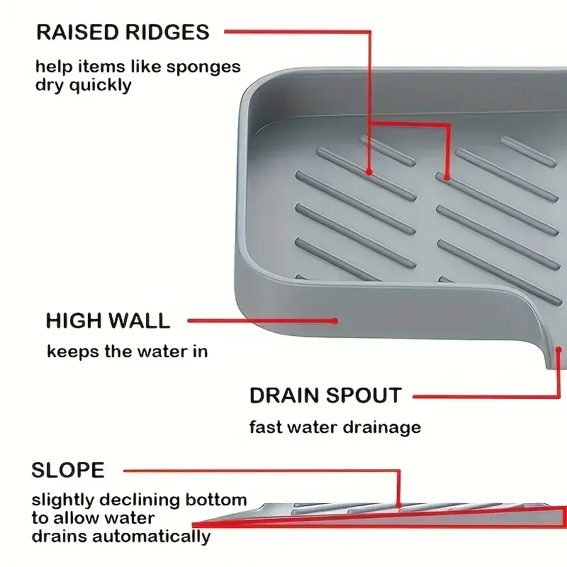 Éponge en silicone pour évier de cuisine, tampon de vidange pour évier, seau en polymères de séchage des éclaboussures, rangement supérieur 3