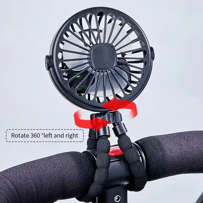 Ventilateur portable sur trépied à rotation 360°, silencieux, pour poussette, rechargeable par USB, idéal en extérieur 3