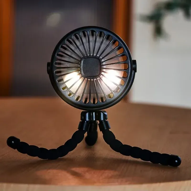 Ventilateur portable sur trépied à rotation 360°, silencieux, pour poussette, rechargeable par USB, idéal en extérieur 5