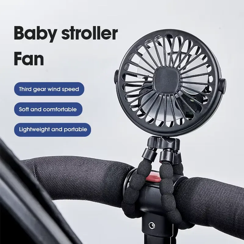Ventilateur portable sur trépied à rotation 360°, silencieux, pour poussette, rechargeable par USB, idéal en extérieur 11