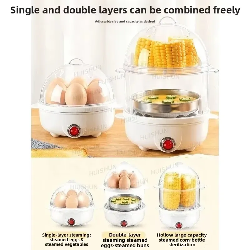 Cuiseur à œufs électrique double couche multifonctionnel, mini-appareil de cuisson pour petit-déjeuner, cuiseur vapeur et pocheur d'œufs 6