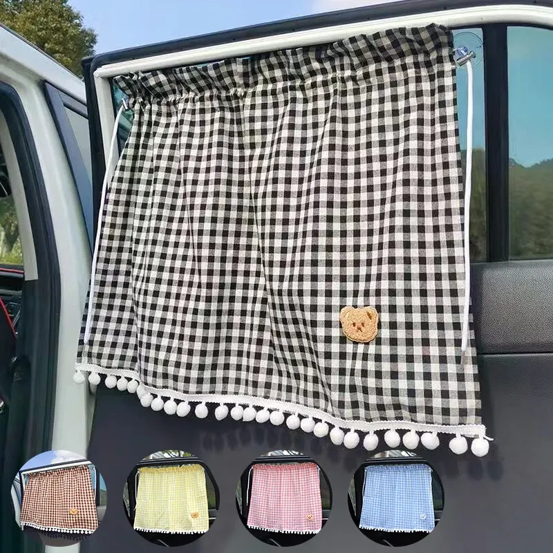 Pare-soleil universels pour voiture, 1 pièce, rideau de fenêtre latérale arrière à motif ours de dessin animé mignon, protection contre le soleil