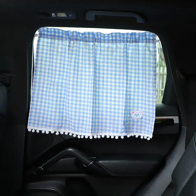 Pare-soleil universels pour voiture, 1 pièce, rideau de fenêtre latérale arrière à motif ours de dessin animé mignon, protection contre le soleil 4
