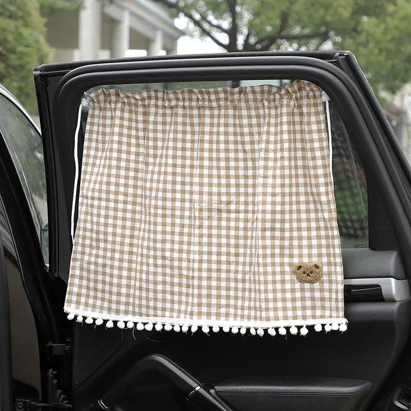 Pare-soleil universels pour voiture, 1 pièce, rideau de fenêtre latérale arrière à motif ours de dessin animé mignon, protection contre le soleil 7