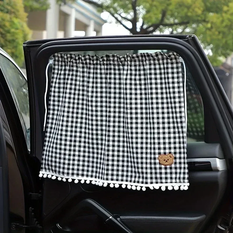 Pare-soleil universels pour voiture, 1 pièce, rideau de fenêtre latérale arrière à motif ours de dessin animé mignon, protection contre le soleil 8