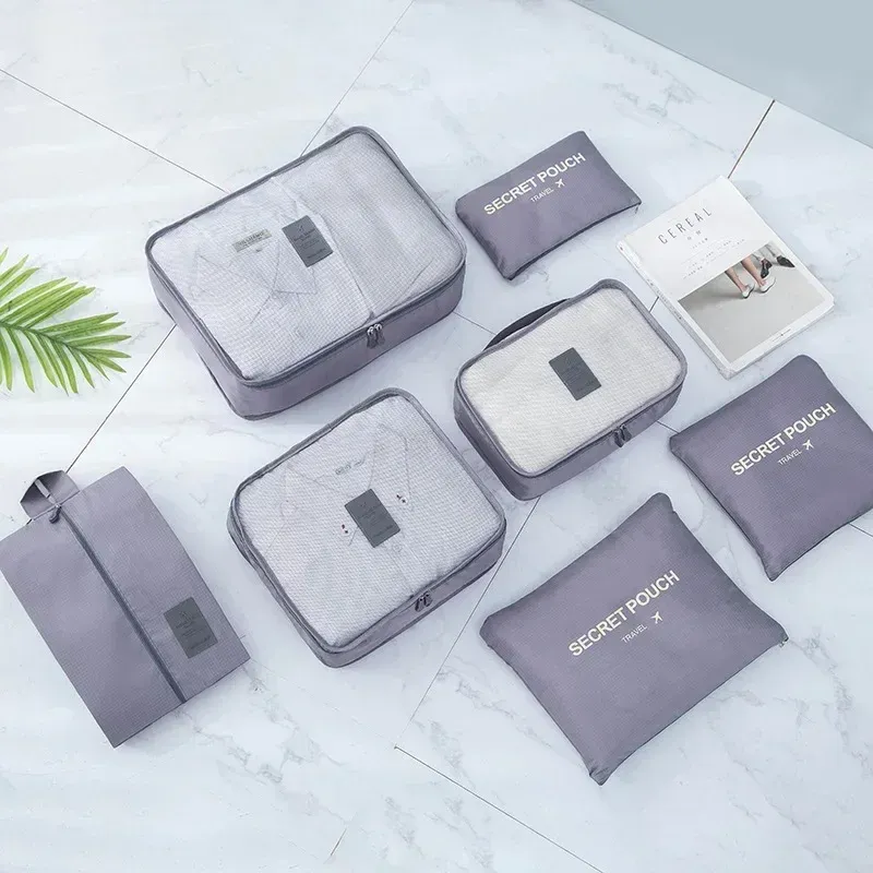Ensemble de 6 sacs de rangement pour voyage, pochettes portables pour valise, sac d'emballage étanche pour bagages et sac de garde-robe pour vêtements et chaussures 2