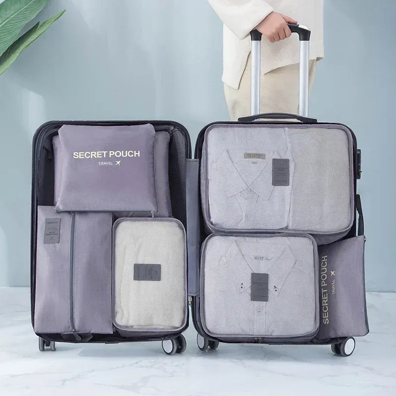 Ensemble de 6 sacs de rangement pour voyage, pochettes portables pour valise, sac d'emballage étanche pour bagages et sac de garde-robe pour vêtements et chaussures