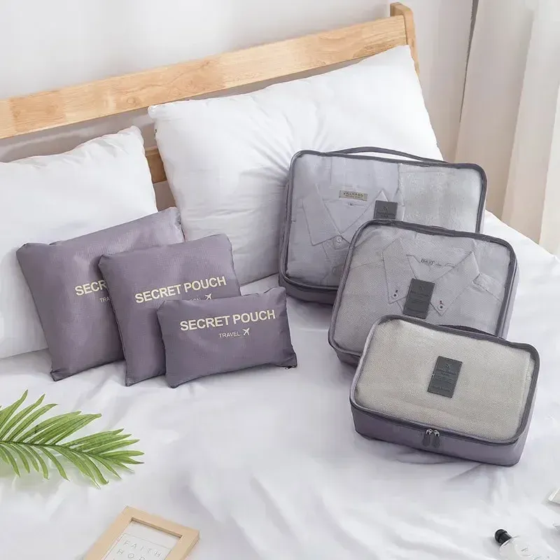 Ensemble de 6 sacs de rangement pour voyage, pochettes portables pour valise, sac d'emballage étanche pour bagages et sac de garde-robe pour vêtements et chaussures 3