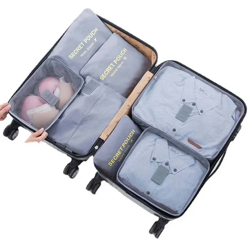 Ensemble de 6 sacs de rangement pour voyage, pochettes portables pour valise, sac d'emballage étanche pour bagages et sac de garde-robe pour vêtements et chaussures 4