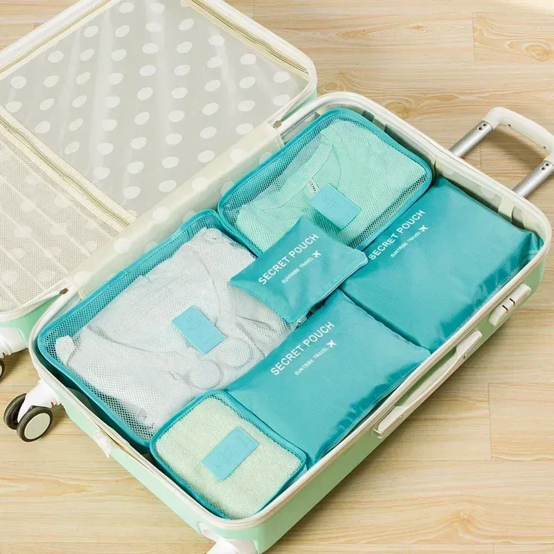 Ensemble de 6 sacs de rangement pour voyage, pochettes portables pour valise, sac d'emballage étanche pour bagages et sac de garde-robe pour vêtements et chaussures 10
