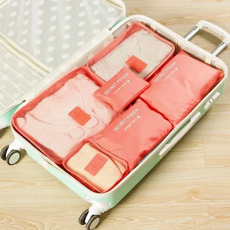 Ensemble de 6 sacs de rangement pour voyage, pochettes portables pour valise, sac d'emballage étanche pour bagages et sac de garde-robe pour vêtements et chaussures 12