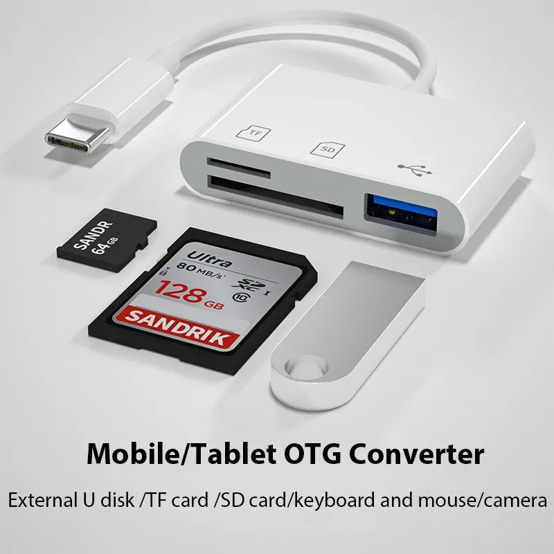 Adaptateur USB-C vers lecteur de carte mémoire TF/SD/CF avec fonction OTG, compatible iPad Pro, Huawei, MacBook, Samsung et Xiaomi 1