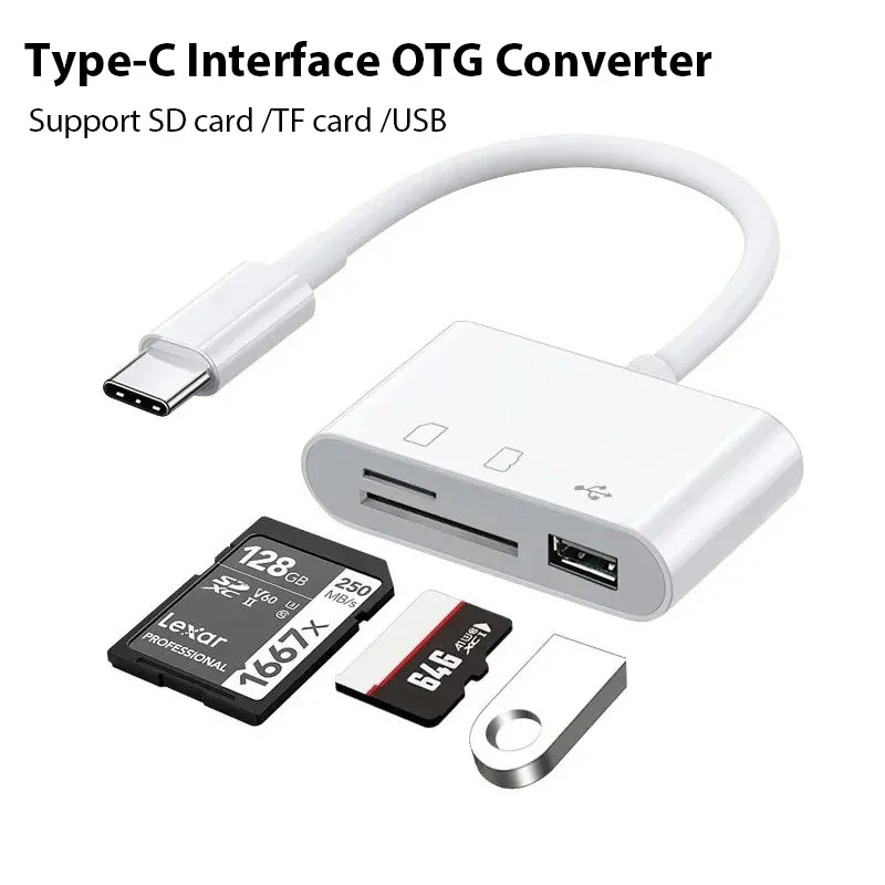 Adaptateur USB-C vers lecteur de carte mémoire TF/SD/CF avec fonction OTG, compatible iPad Pro, Huawei, MacBook, Samsung et Xiaomi 2