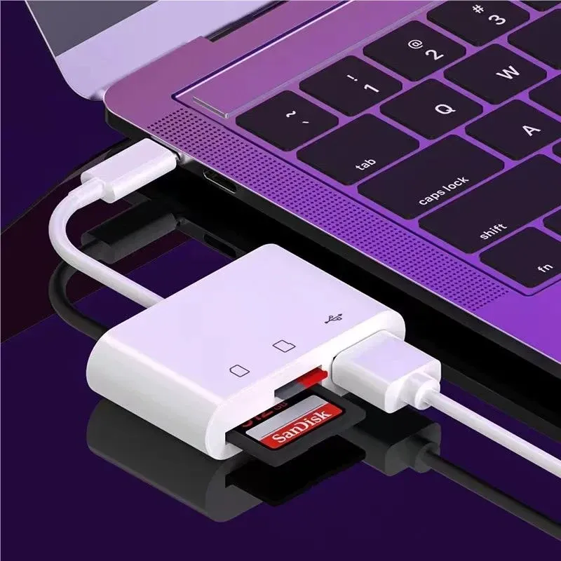Adaptateur USB-C vers lecteur de carte mémoire TF/SD/CF avec fonction OTG, compatible iPad Pro, Huawei, MacBook, Samsung et Xiaomi 4