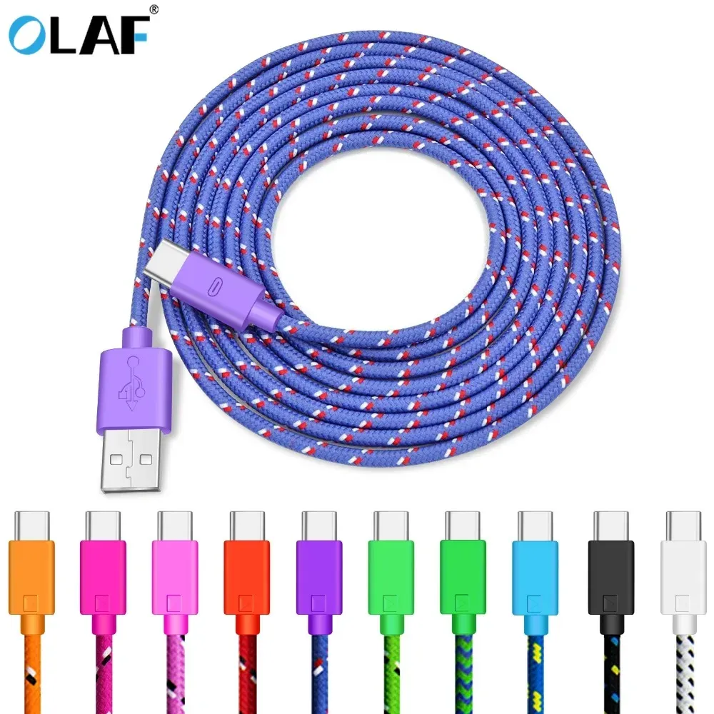 OLAF - Câble USB type C en nylon tressé, 1 m, 2 m, 3 m, à charge rapide et transfert de données, compatible Samsung S9, S10, Xiaomi Mi 9, Mi 8 et Huawei