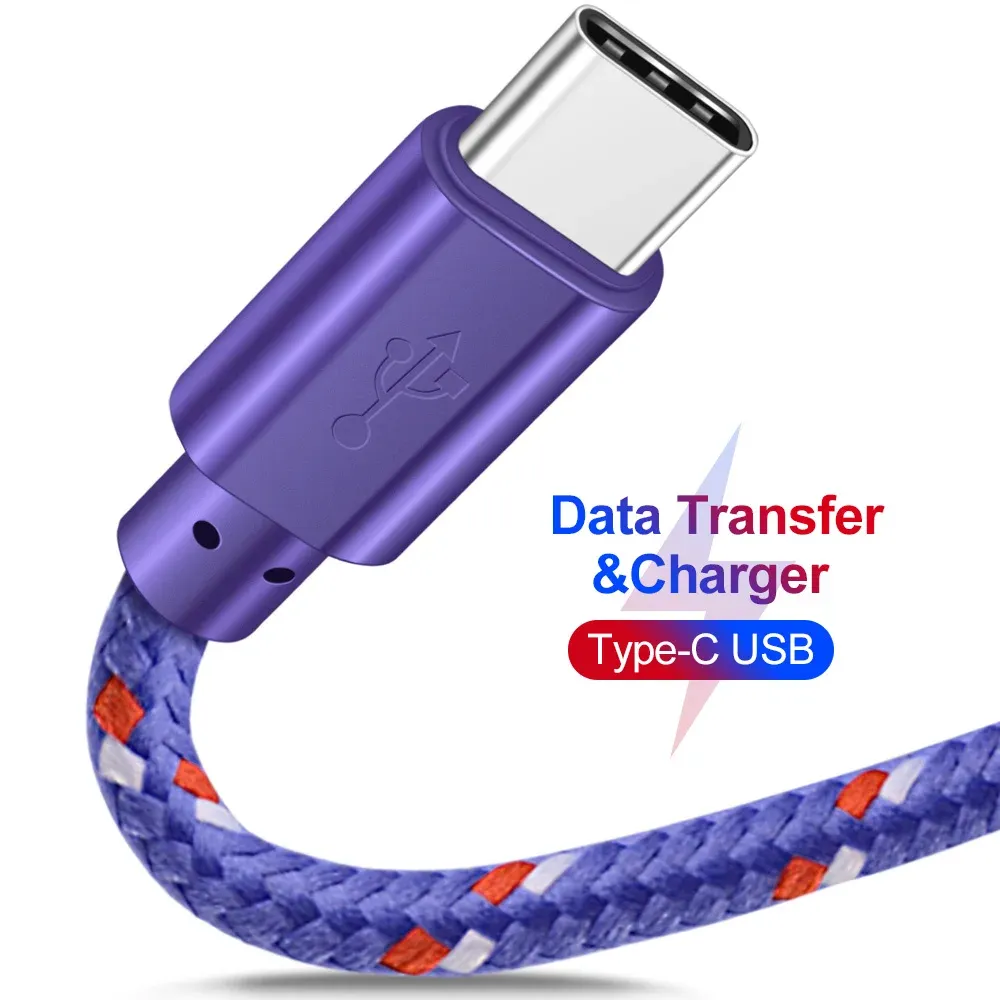 OLAF - Câble USB type C en nylon tressé, 1 m, 2 m, 3 m, à charge rapide et transfert de données, compatible Samsung S9, S10, Xiaomi Mi 9, Mi 8 et Huawei 2