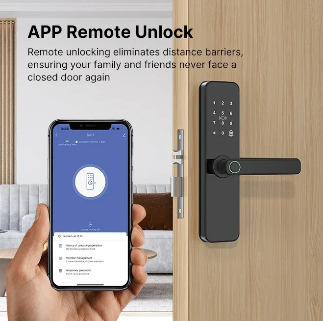 Serrure de porte intelligente Tuya Wi-Fi à empreinte biométrique, avec carte à puce, code d'accès, clé mécanique, télécommande et batterie d'urgence USB 4