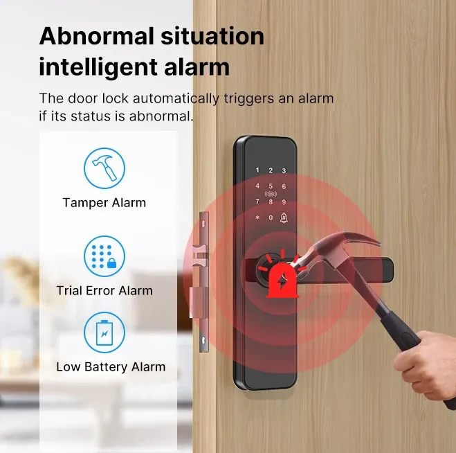 Serrure de porte intelligente Tuya Wi-Fi à empreinte biométrique, avec carte à puce, code d'accès, clé mécanique, télécommande et batterie d'urgence USB 5
