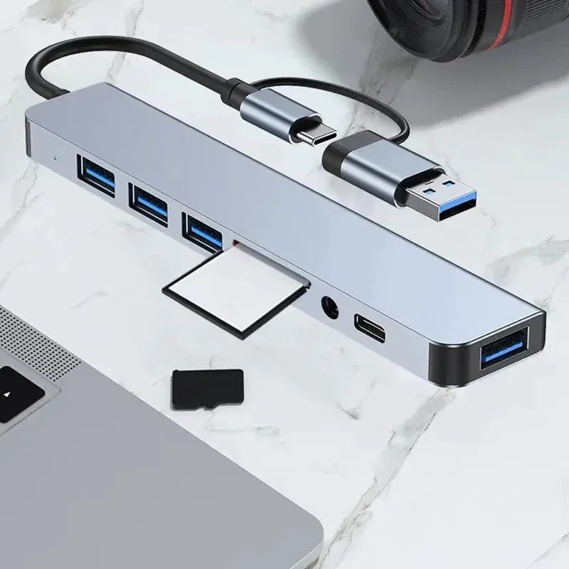 Hub USB Type-C 8 en 1 avec lecteur de cartes SD/TF, répartiteur USB 3.0/2.0, station d'accueil pour HUAWEI, Xiaomi et PC 4