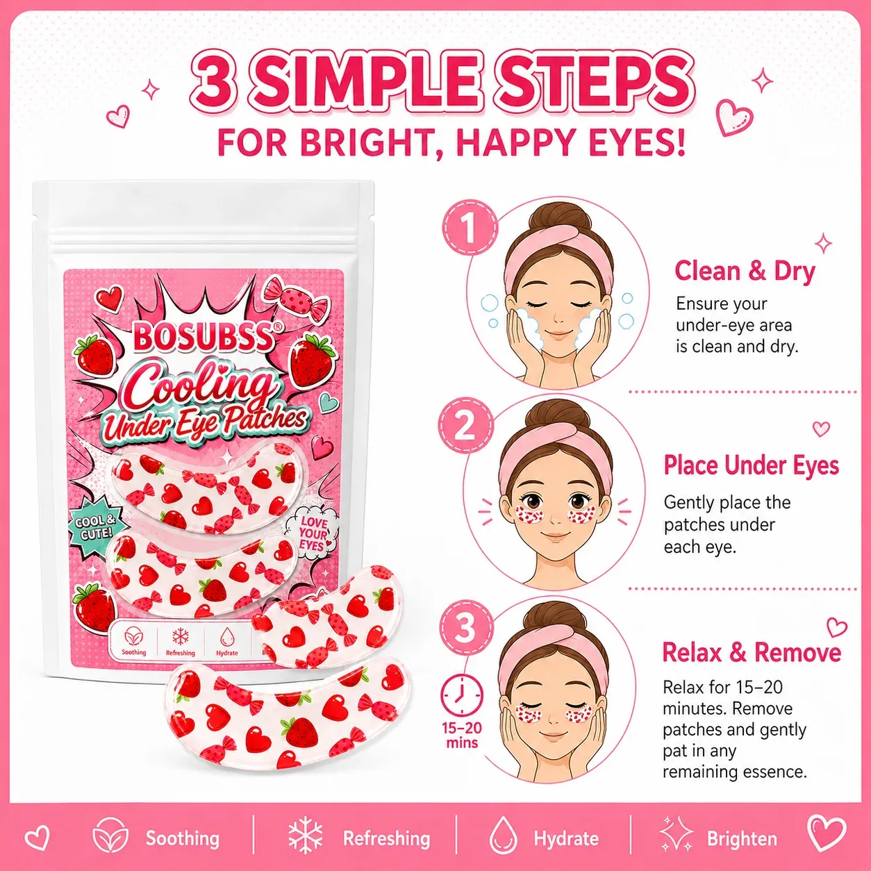 10 Patchs Yeux en Gel Rafraîchissants à la Fraise, Hydratants et Apaisants 6