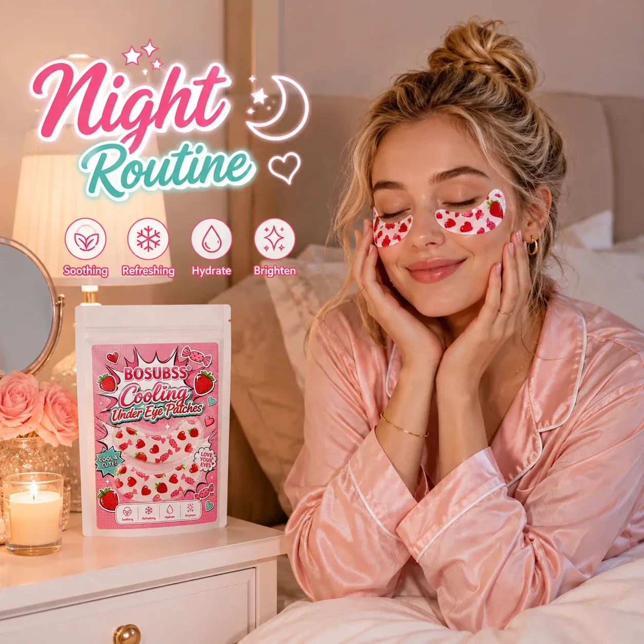 Patchs yeux à la fraise, présentation produit