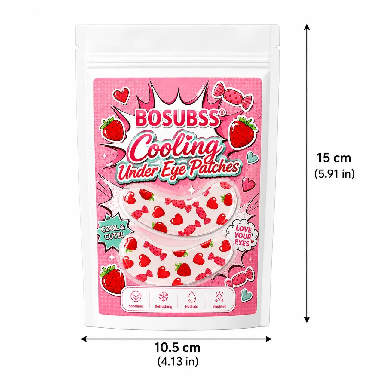 Détail des patchs de gel pour les yeux à la fraise