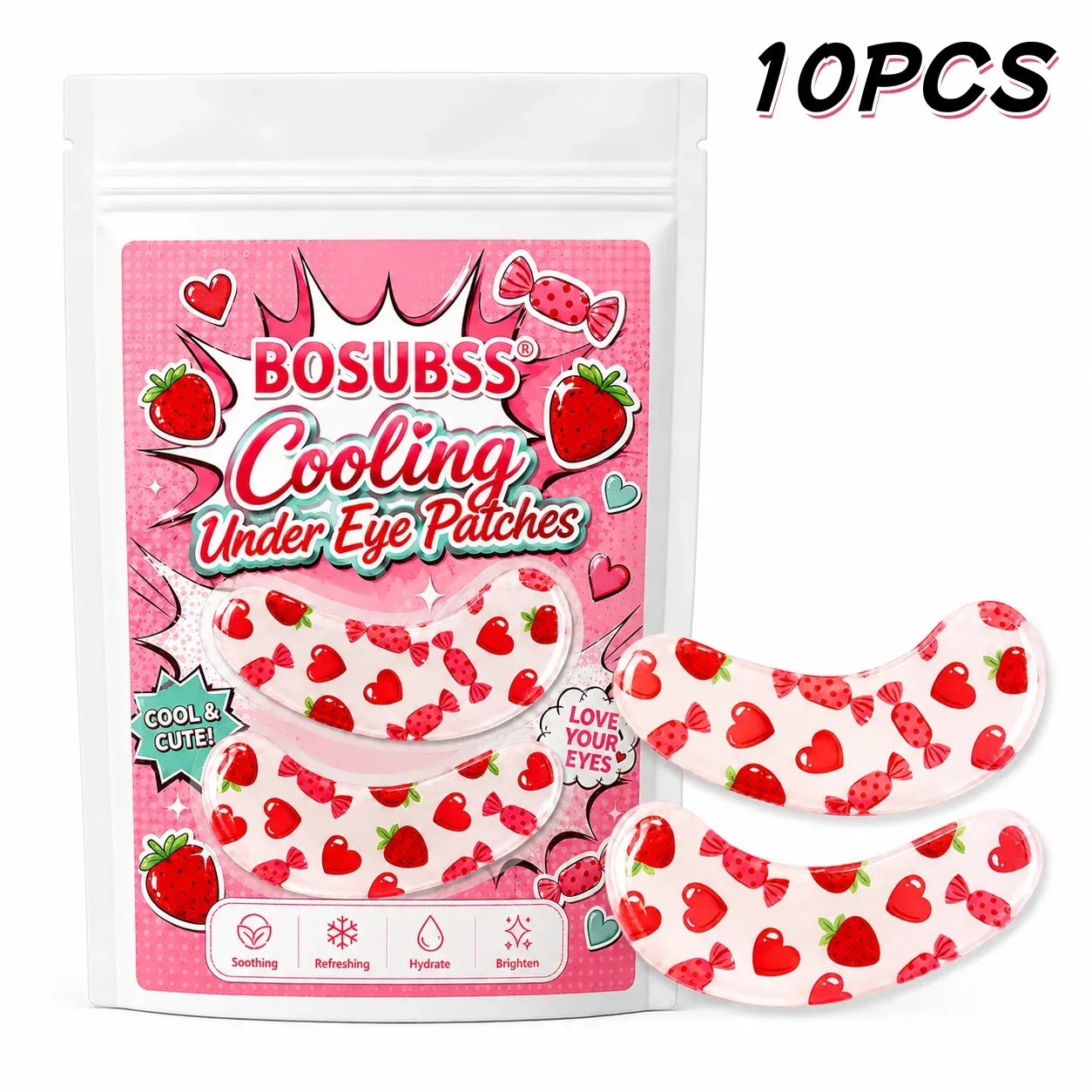 10 Patchs Yeux en Gel Rafraîchissants à la Fraise, Hydratants et Apaisants 7