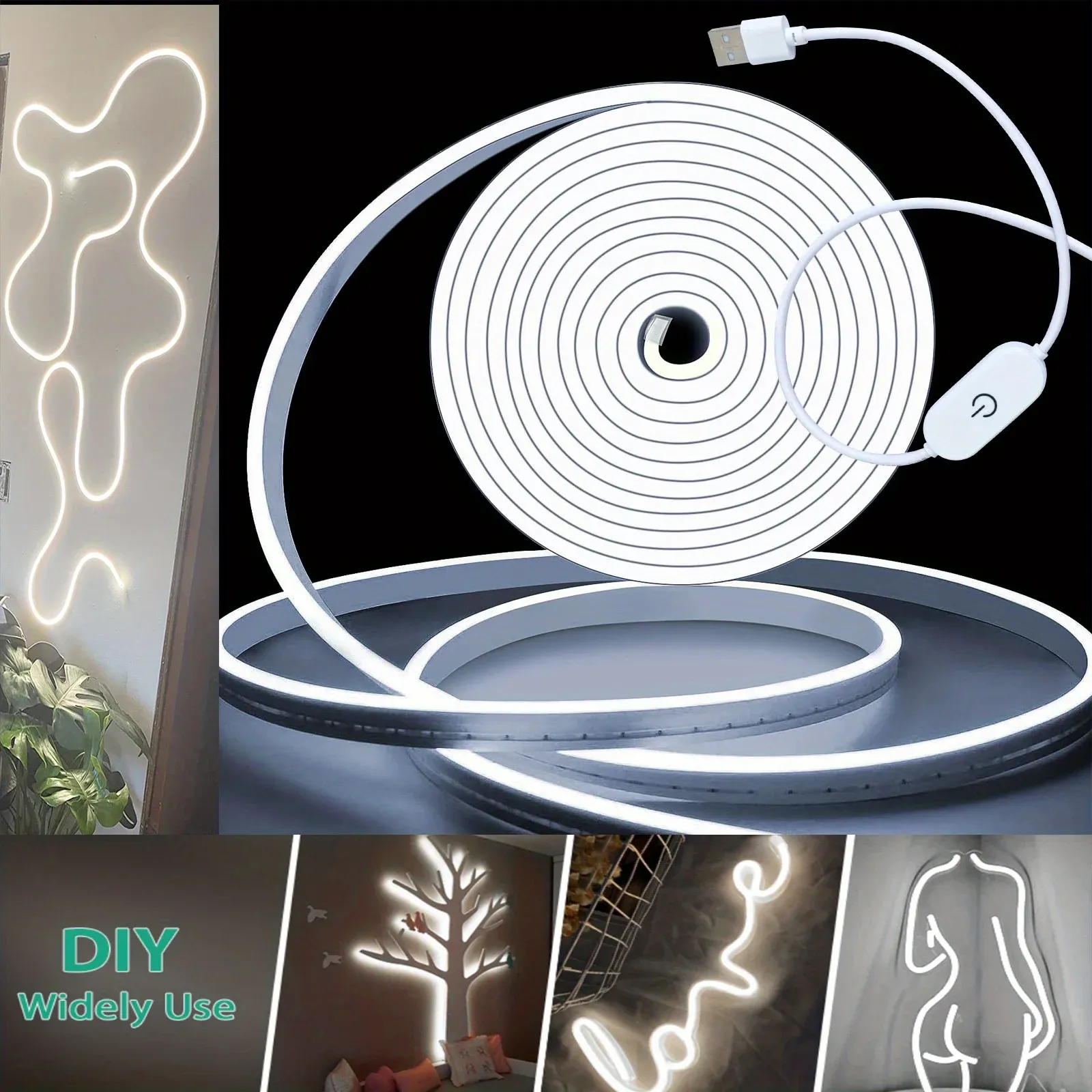 Bande lumineuse LED néon flexible à intensité variable avec interrupteur tactile intelligent, étanche