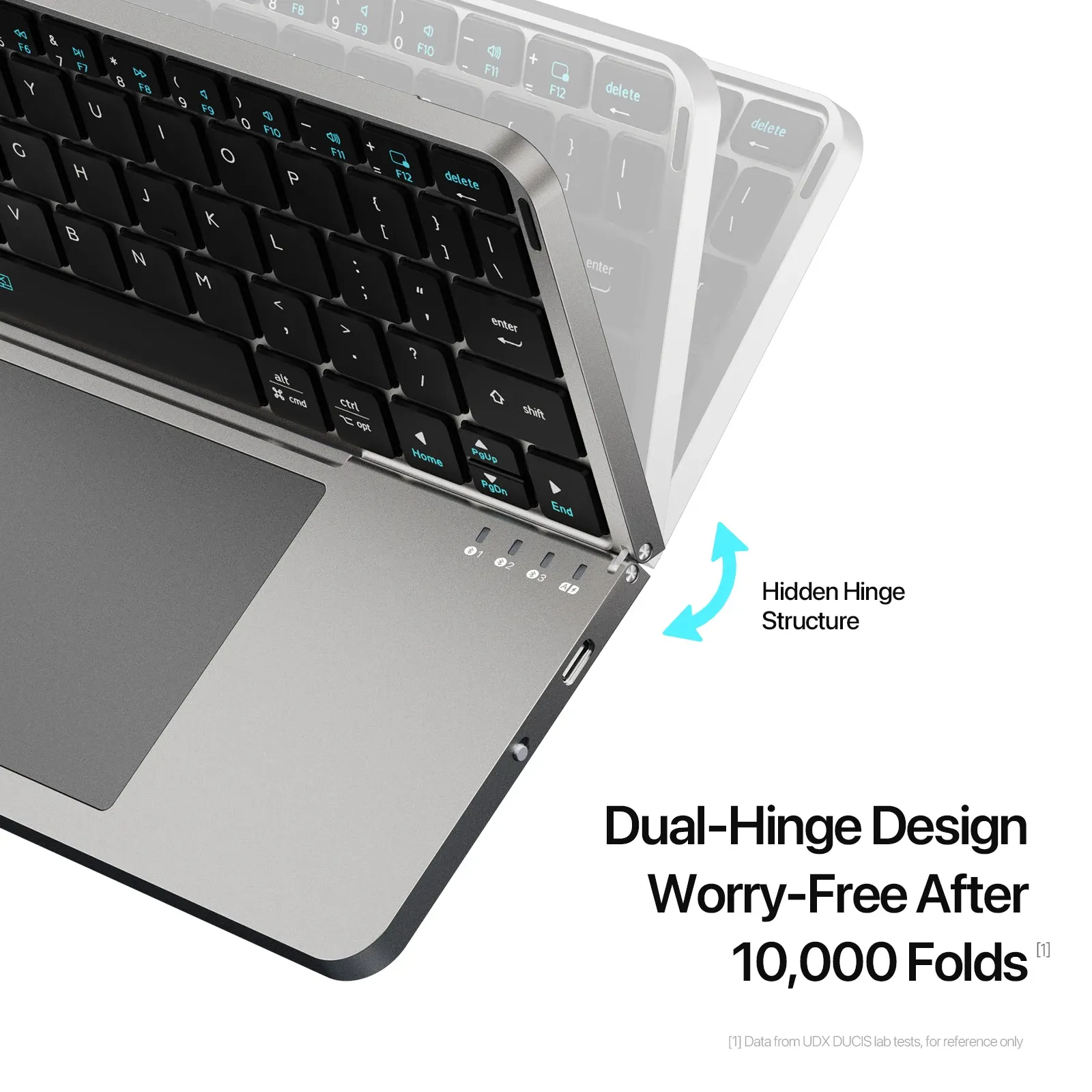 Clavier Bluetooth 5.0 pliable multifonction avec pavé tactile et support pour téléphone, tablette et PC 4